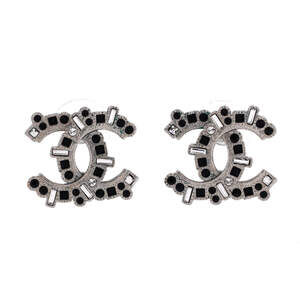 Chanel CC Stud Earrings Metal with Crystals